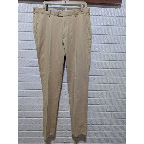 Peter Millar Men's Khaki Colored Mid-Rise Ankle Length Flat Front Pants Size 36 - Picture 1 of 6